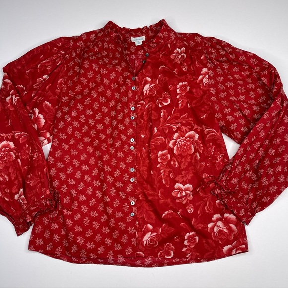 Sundance Top Blouse Janica Floral Red Long Sleeve Boho Prairie Western Cottage - Picture 2 of 16